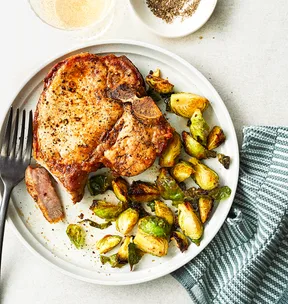 Air fryer NZ Pork chops with Brussels sprouts