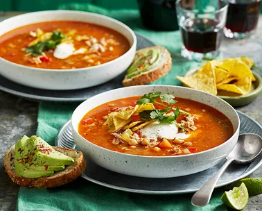 Smoky chicken, chickpea, tomato & chorizo soup