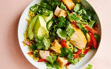 Hot-smoked salmon and spiced rice
