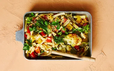 Baked feta & a trio of capsicum pasta
