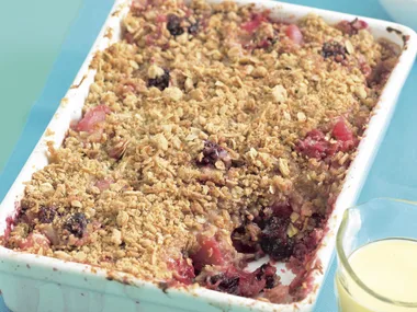Rhubarb, Pear and Blackberry Crumble