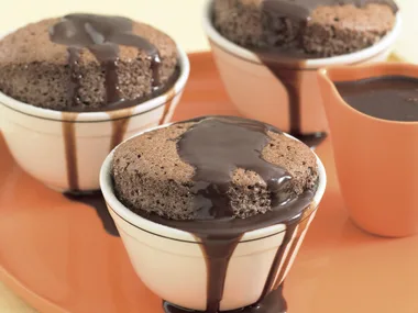 Chocolate Souffles with Fudge Sauce
