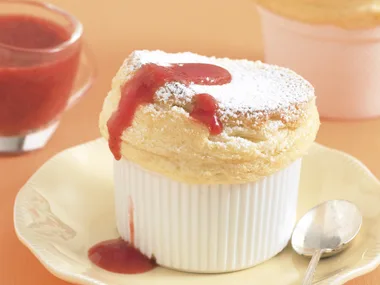 Vanilla Souffles with Strawberry Coulis