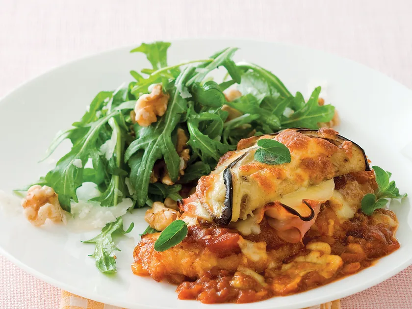 Chicken parmigiana with pan-fried eggplant recipe