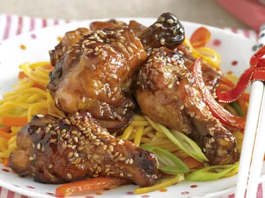 Sticky Soy Drumettes with Noodles