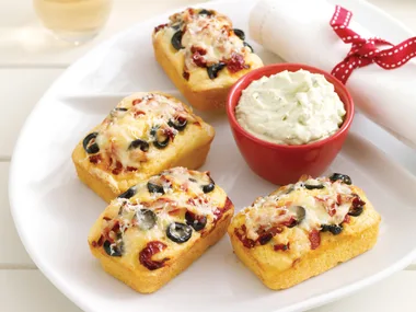 Olive and Capsicum Loaves with Avocado Cream