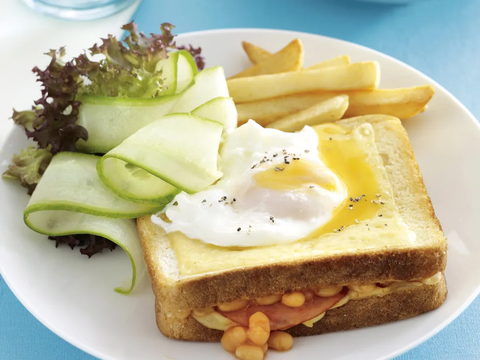 Baked Bean Croque Madame with Fries