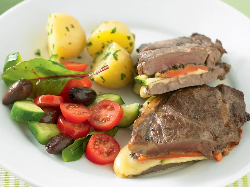 Beef and olive tapenade stacks