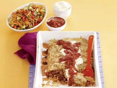 Beef and Bean Pancakes with Carrot Salad