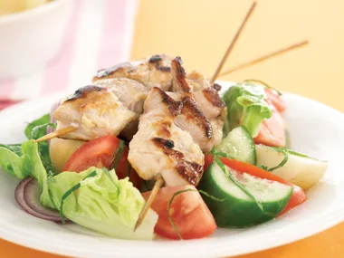 Chicken Skewers with Tomato Salad