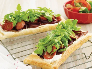 Chorizo and Onion Tart with Tomato Salad