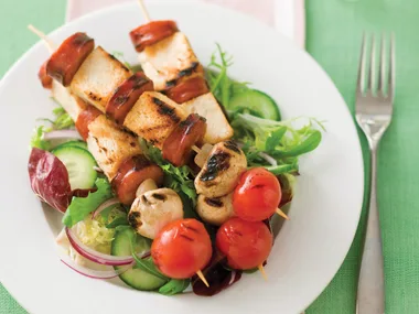 Chorizo, Mushroom and Tomato Skewers