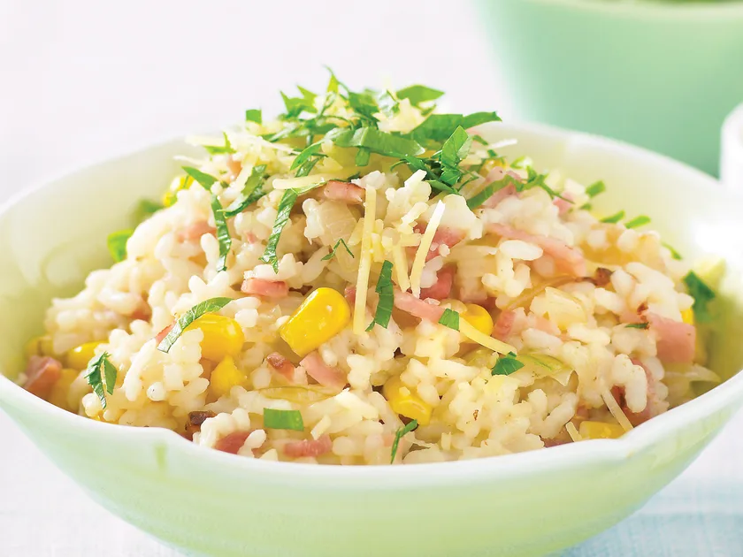 Corn and bacon risotto