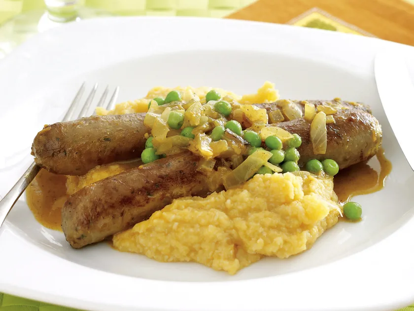 Curried sausages with cauliflower mash