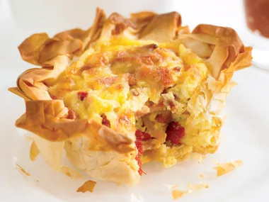 Egg and Bacon Pies with Chips