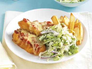 Fish Parmigiana with Dill Slaw