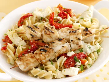 Fish Skewers with Pasta Salad