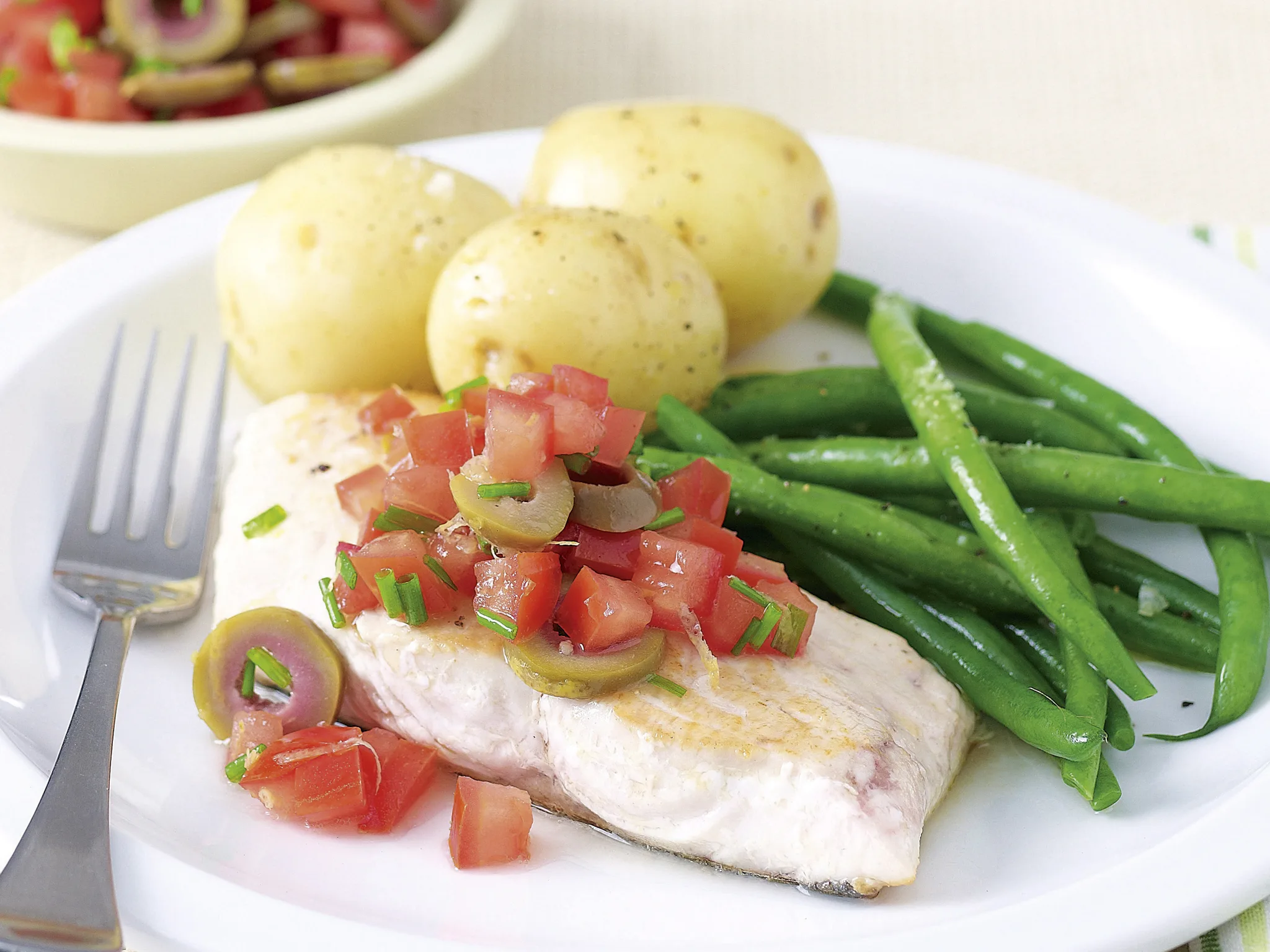 Fish with Tomato and Olive Salsa