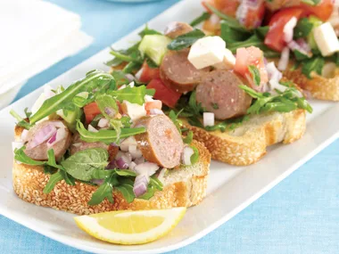 Lamb Sausage and Fetta Bruschetta