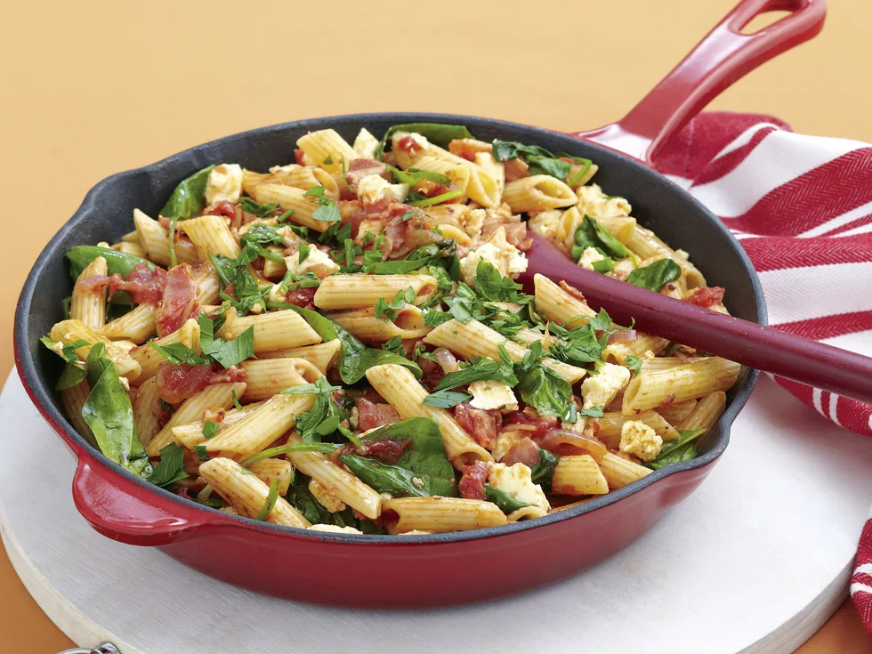 Penne with Bacon, Tomato and Spinach