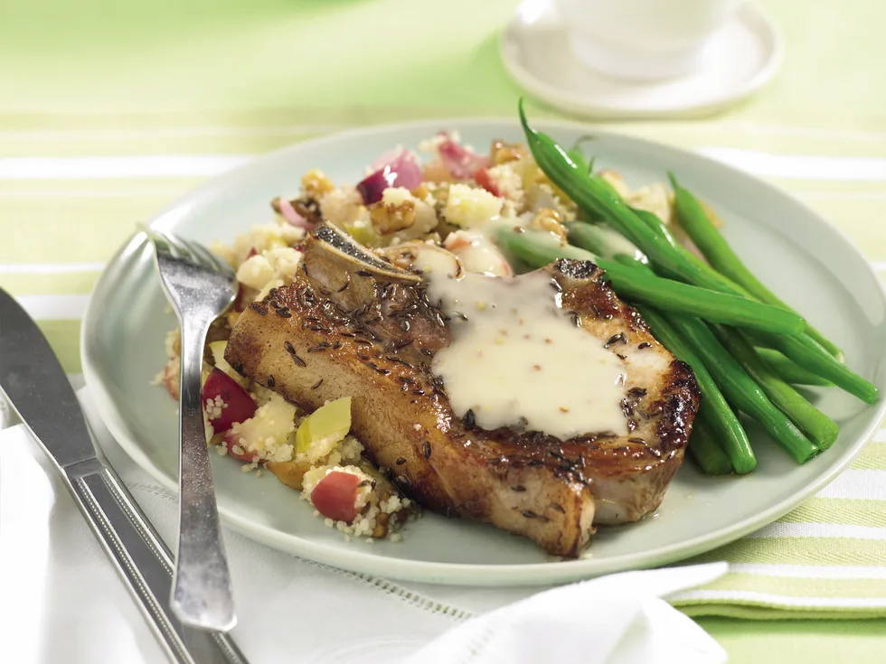 Pork Chops with Waldorf Couscous