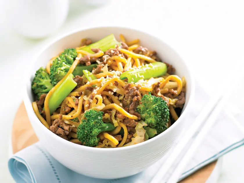 Sesame beef noodle stir-fry