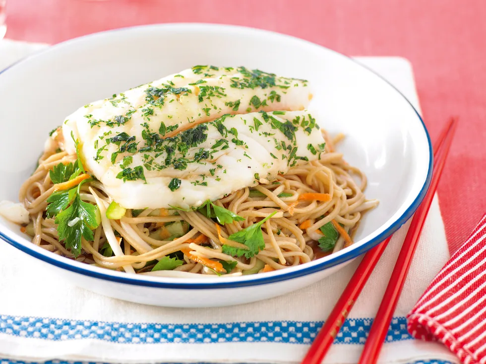 Wasabi Fish with Soba Noodle Salad