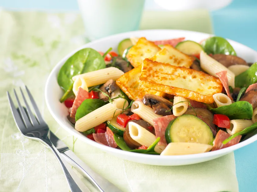 Mediterranean pasta with haloumi