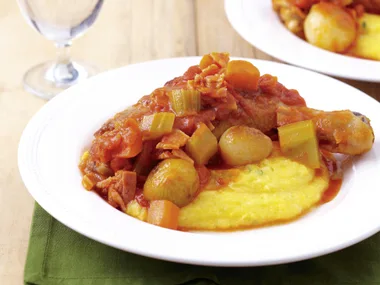 Chicken and Baby Onion Casserole with Polenta