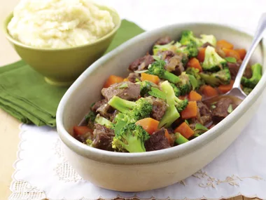 Oregano Beef Casserole with Garlic Parsnip Puree