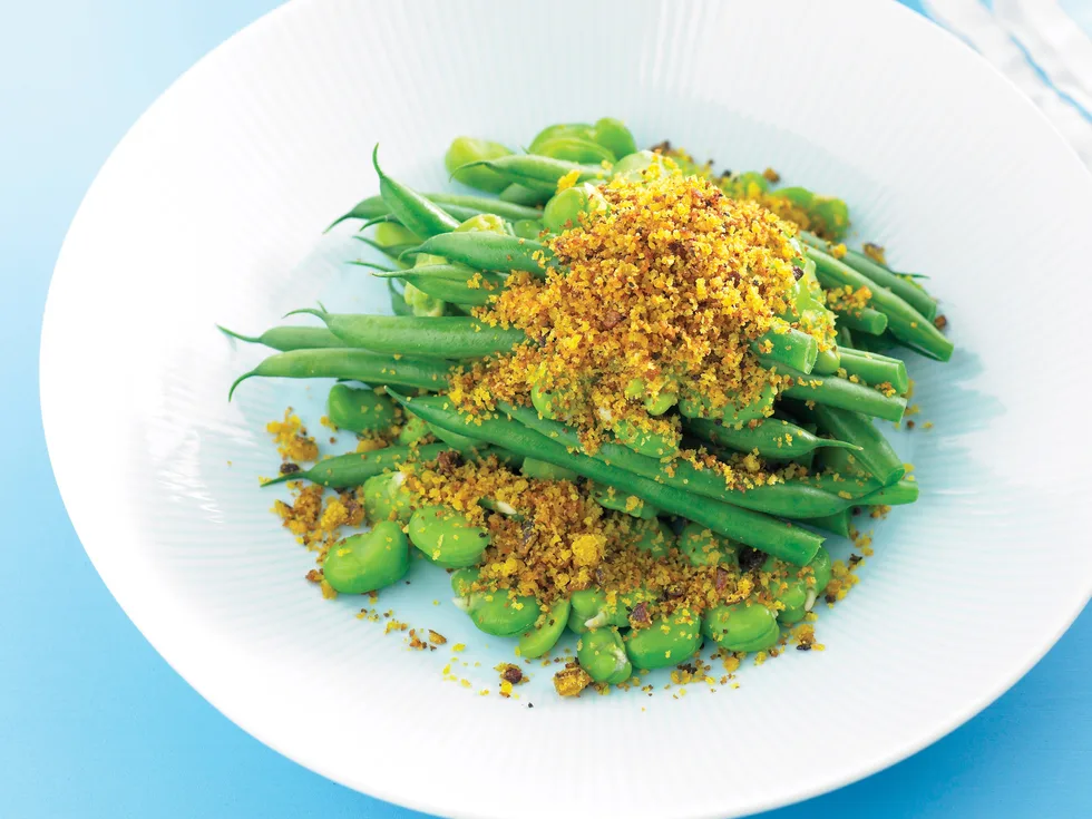 Mixed Beans with Mustard Crumbs