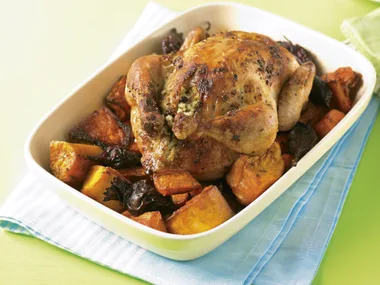 Moroccan Roast Chicken with Couscous Stuffing