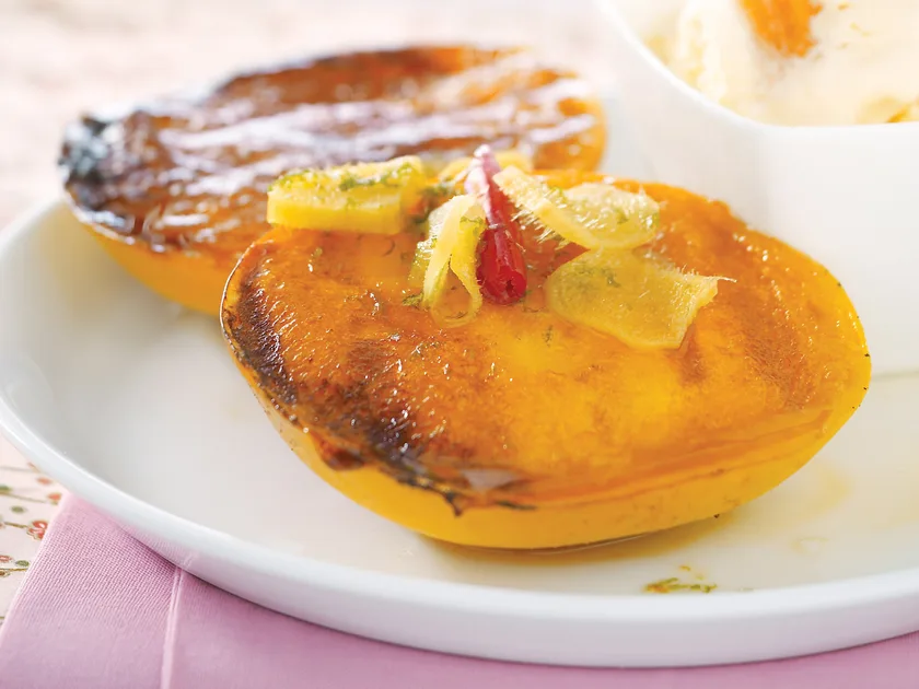 Grilled mango in ginger syrup