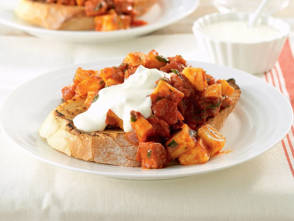 Patatas Bravas with Chorizo and Aioli