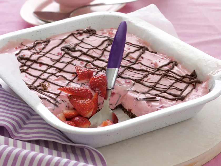 Strawberry ice-cream slice