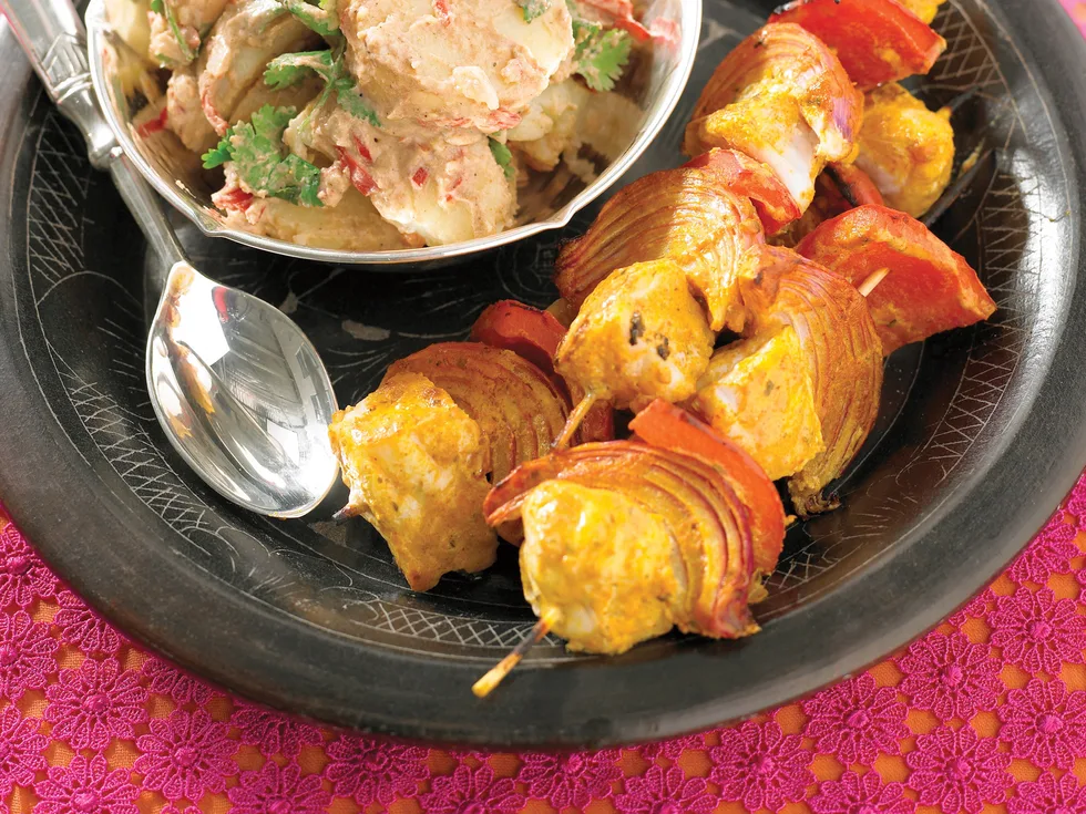 Spiced potatoes Tikka Fish Skewers