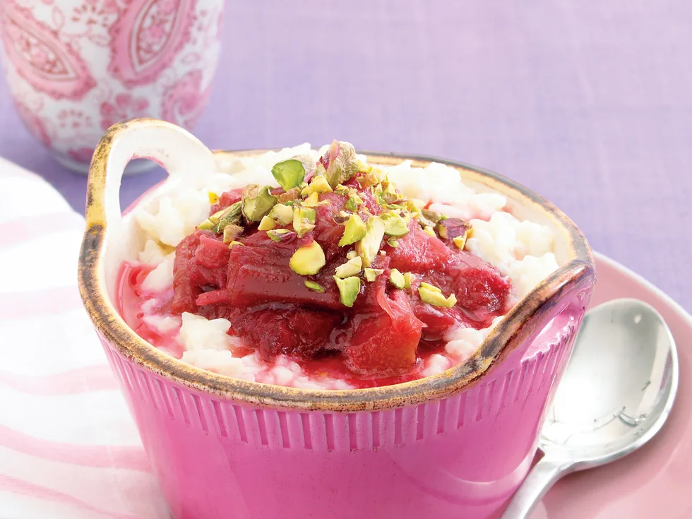 Creamy Rice with Poached Rhubarb
