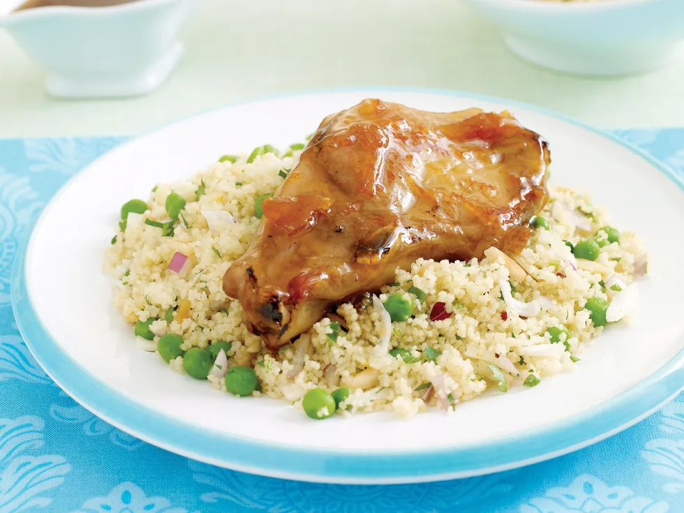 Citrus Pork with Pea Couscous