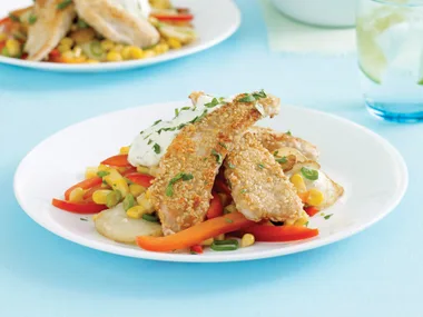 Sesame Chicken with Corn andamp; Potato Salad