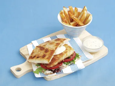 Fish Schnitzel Burger with Chips