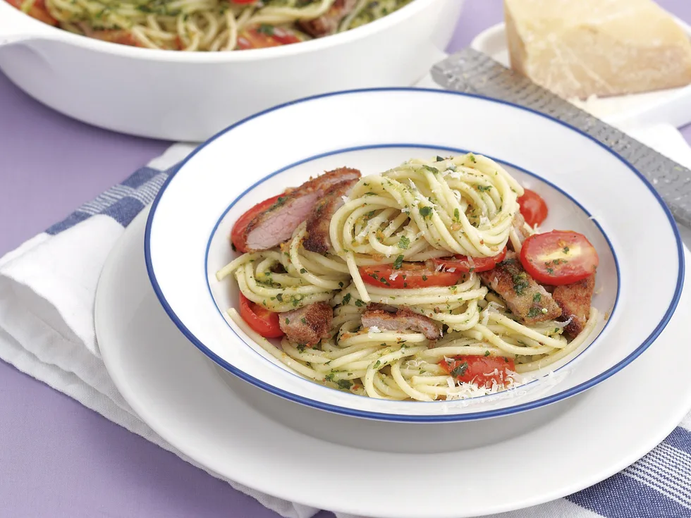 Veal Schnitzel Pesto Pasta