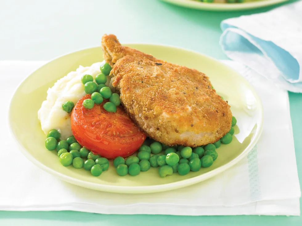 Crumbed Cutlets with Minted Peas