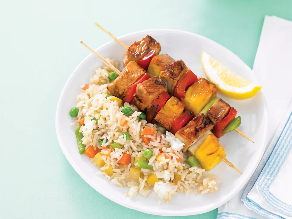 Soy Pork Skewers with Vegie Rice