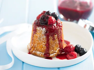 Glac‚ Fruit Puddings with Berry Sauce