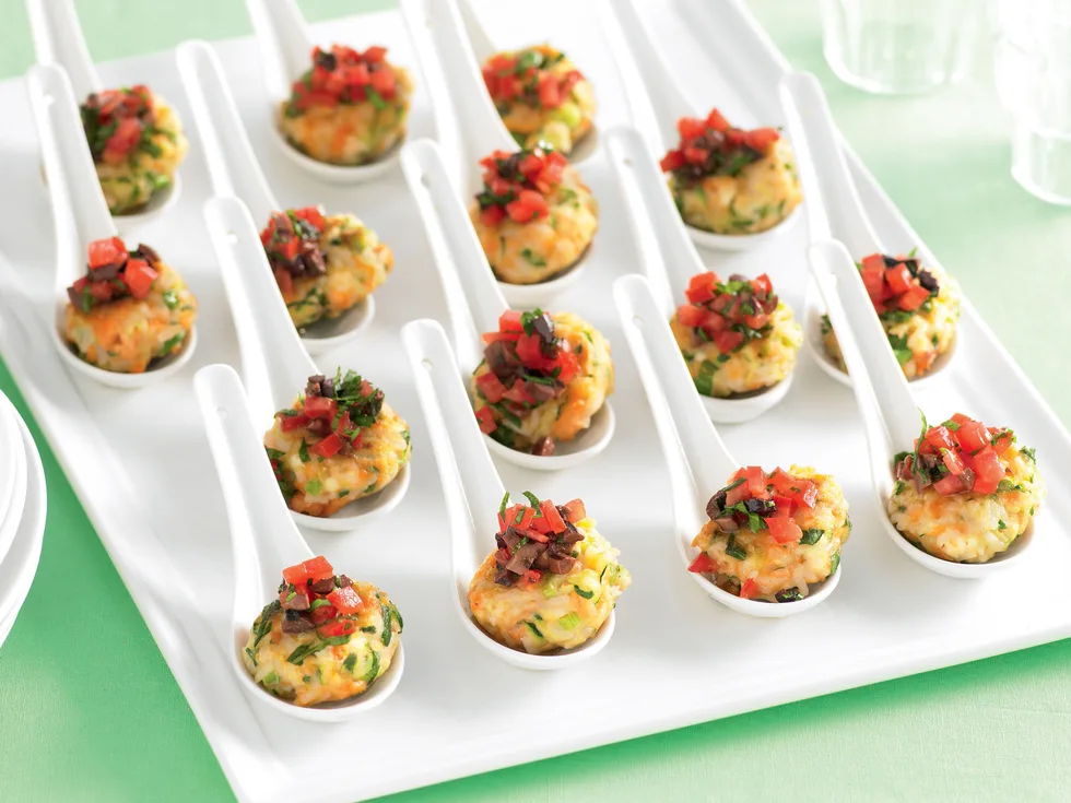 Salmon and Zucchini Rice Cakes with Olive Salsa