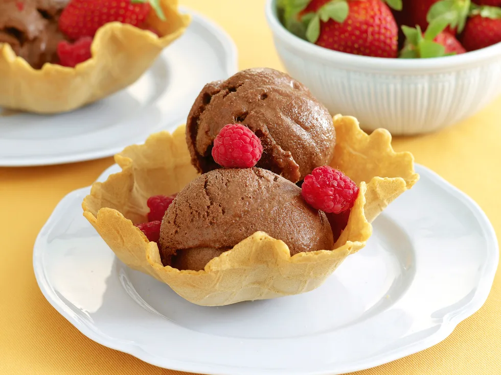 Chocolate Sorbet in Waffle Baskets