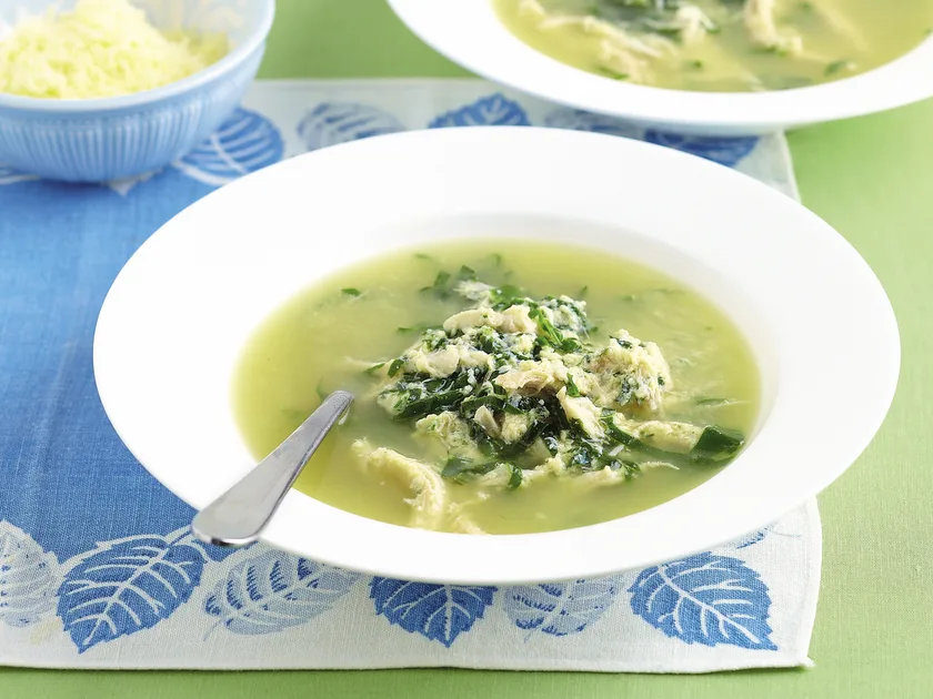 Egg-drop soup with chicken and silverbeet