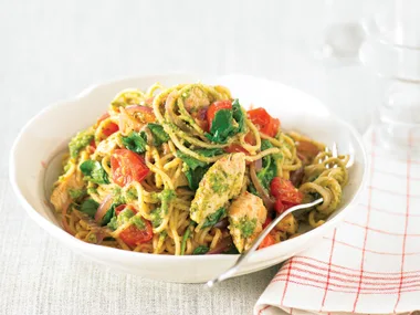 Chilli Chicken Noodles with Coriander Pesto