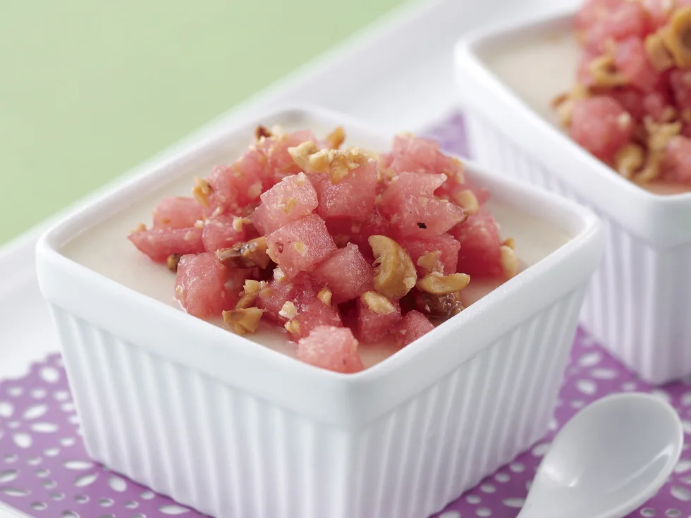 Cinnamon Bavarois with Hazelnut Watermelon