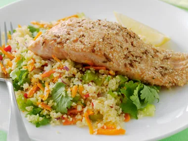 Almond fish with vegie couscous
